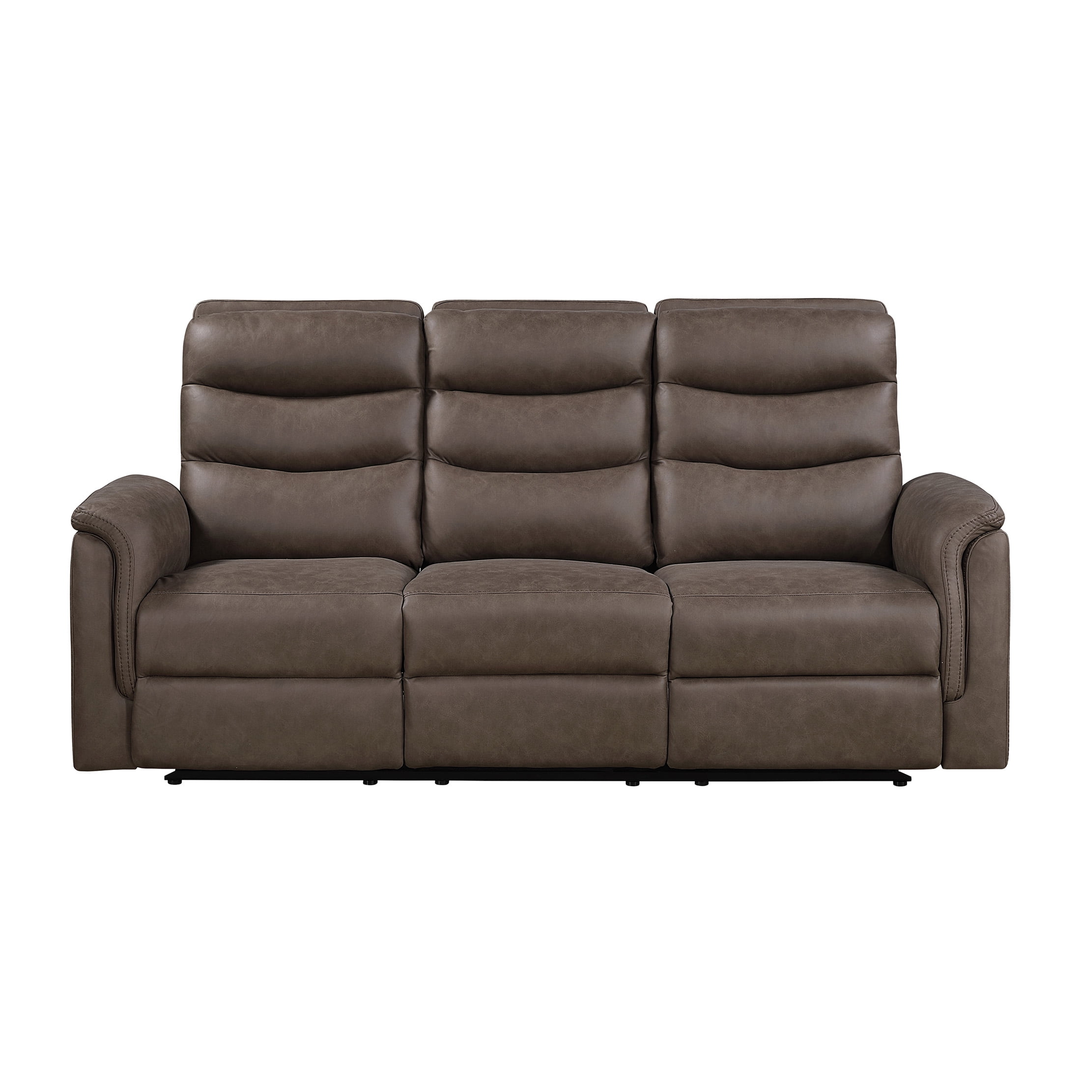 OakvillePark Solstice Microfiber Manual Double Reclining Sofa with Drop-down Cup Holders, Brown