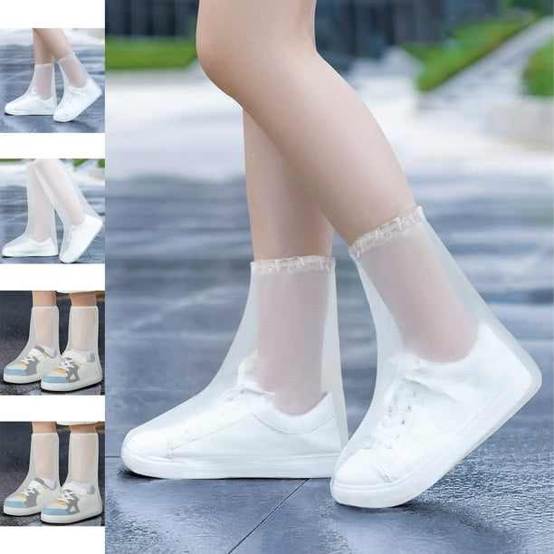 Fundas impermeables desechables para zapatos de lluvia – plástico grueso, cierre con cordón, antideslizante, varios tamaños, blanco, pack de 2, protección duradera para los pies exteriores