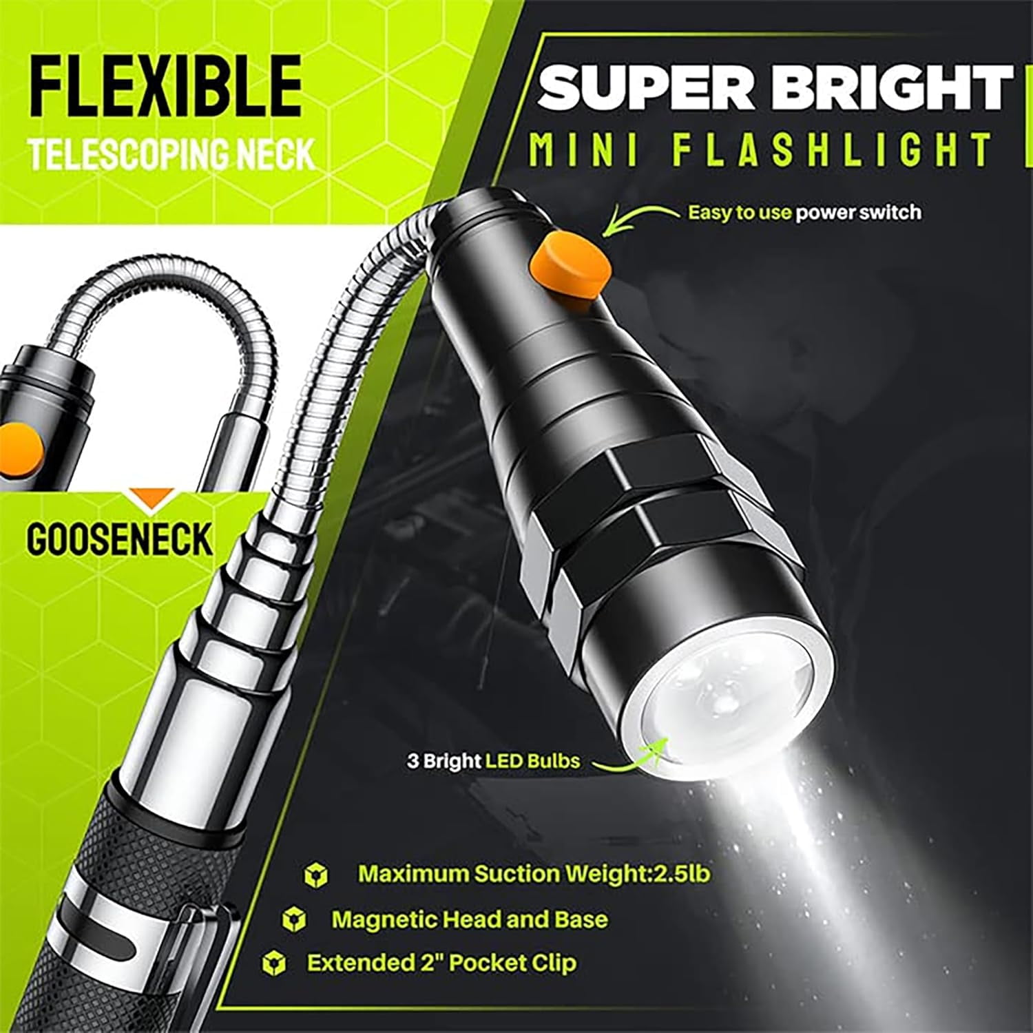 Telescoping Magnetic Pickup Tool Set, Stocking Stuffers, Extendable Magnet Flashlight with Inspection Mirror-Cool Gadgets Gifts Idea & Christmas Gifts for Men, Him, Husband, Handyman, Mechanic