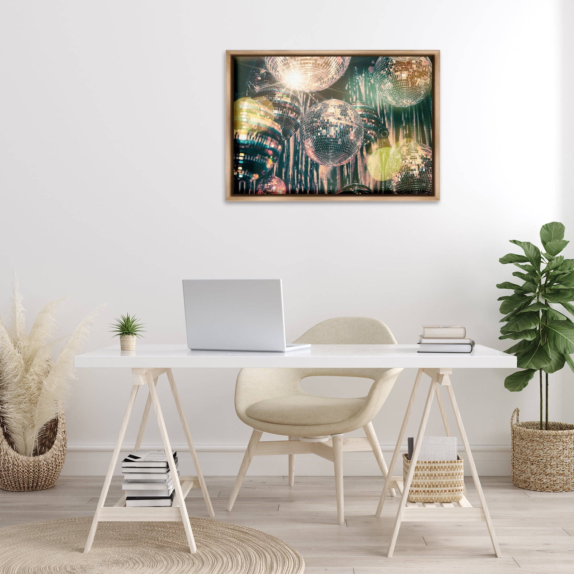 Stupell Industries Disco Balls with Bokeh Fashion Painting Brown Floater Framed Canvas Art Print Wall Art, 31 x 21
