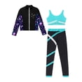 thumbnail image 3 of inhzoy Kids Girls Figure Ice Skating Outfits Long Sleeve Sweatshirt Jacket Crop Top with Practice Leggings Set Blue Green 12, 3 of 5