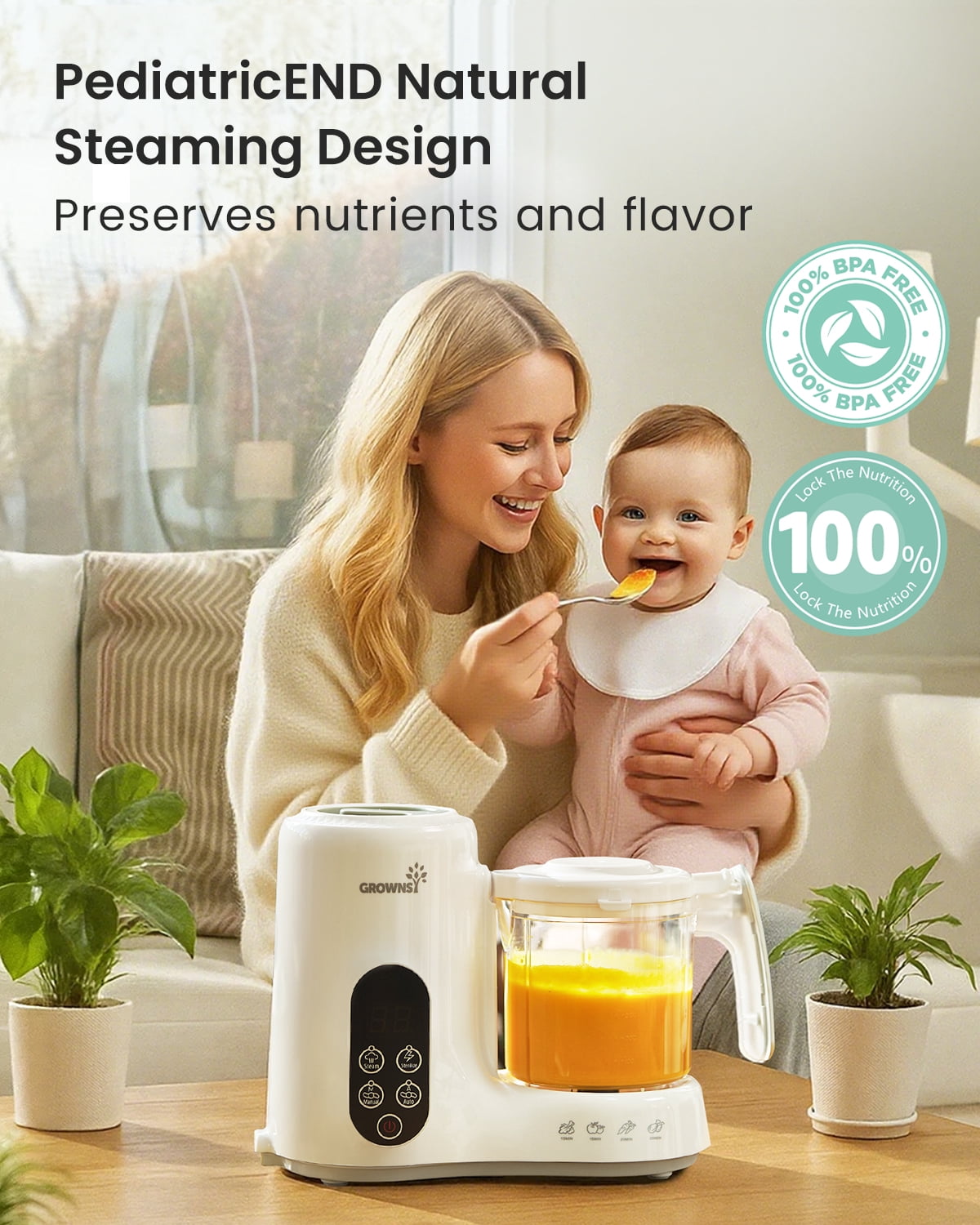 GROWNSY Baby Food Blender Maker & Steamer, Baby Food Puree Machine Processor for Fruit Vegetable Meat Prep Grinding, Registry Essential