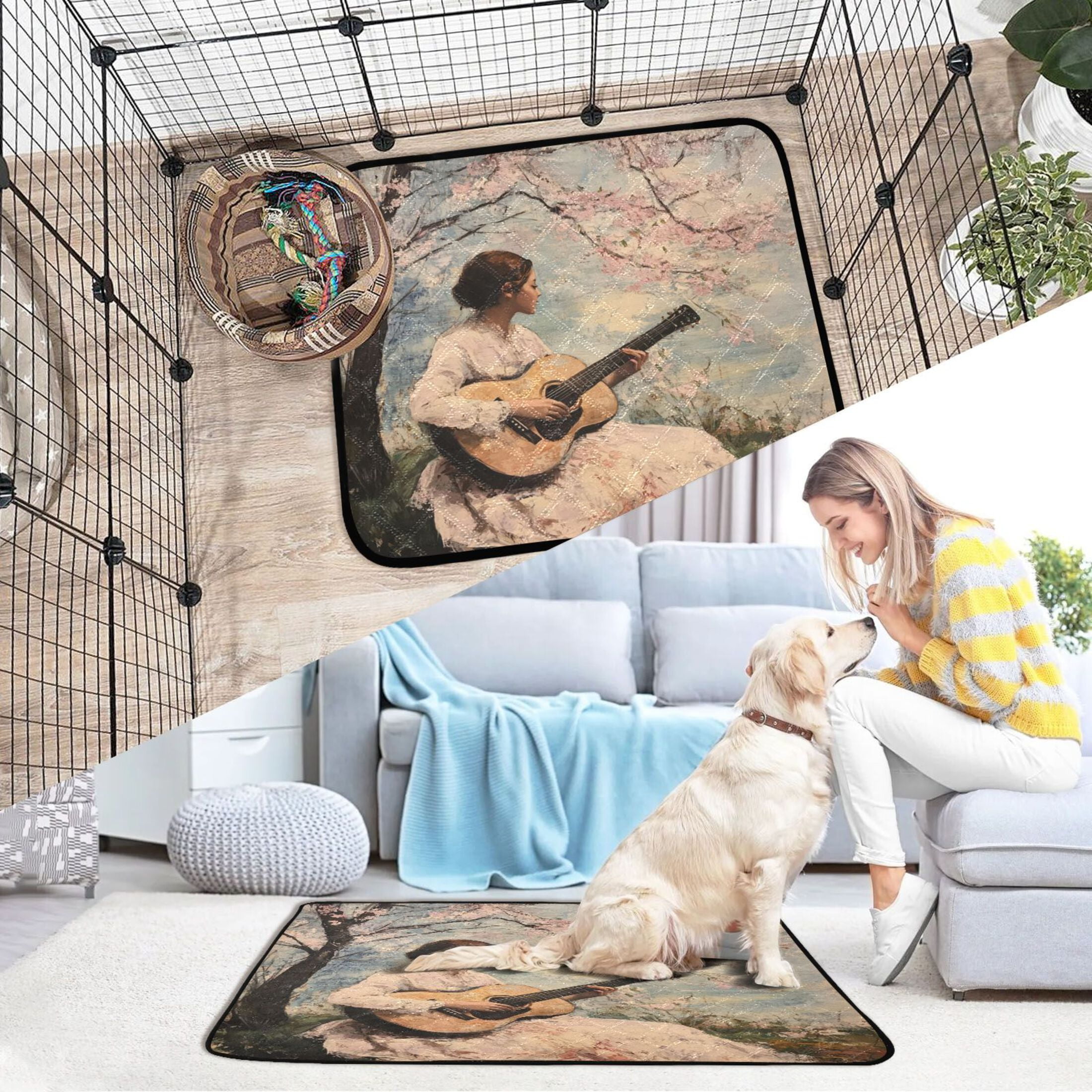 Qxltty Season Of Cherry Blossoms Cat litter Pads Pet Set of 2 Diaper Mats Center Anti-leakage Layer Absorbent Soft and Comfortable