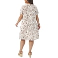 thumbnail image 4 of GRACE & GRANDEUR Women's Plus Size Round Neck Short Sleeves Floral Pleated Summer Midi Dress 4X Brown, 4 of 8