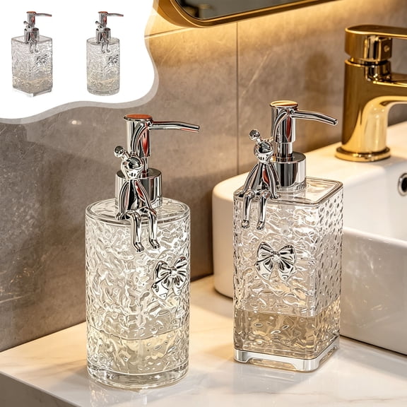 Refillable Glass-Style Hand Soap Dispenser, Sleek Hotel Style Shampoo Body Wash Lotion Pump Bottle, Empty Liquid Container for Bathroom Kitchen, AKLJWH
