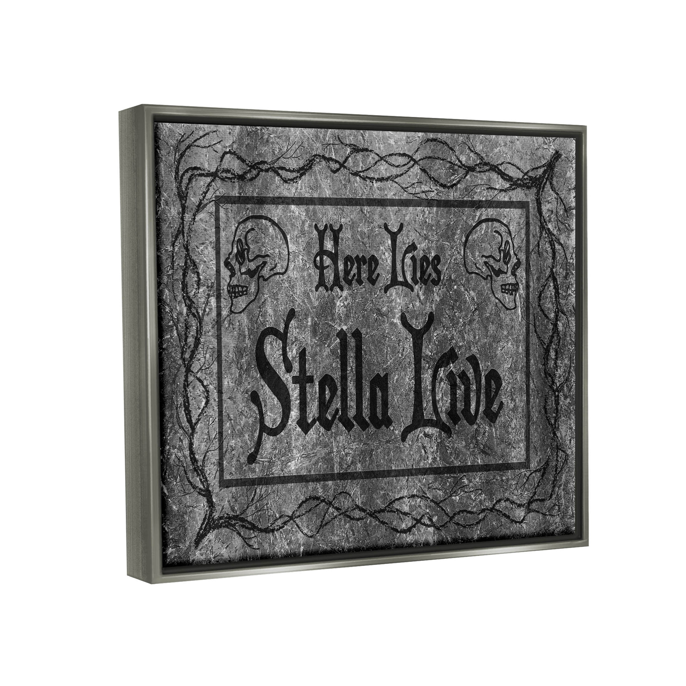 Stupell Industries Here Lies Stella Live Grave Graphic Art Luster Gray Floating Framed Canvas Print Wall Art, Design by Lil' Rue
