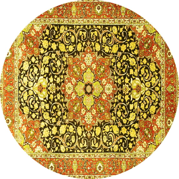 Ahgly Company Machine Washable Indoor Round Persian Yellow Traditional Area Rugs, 7' Round