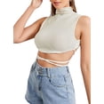 thumbnail image 2 of Lovito Sexy Plain Lace Up Off The Shoulder Backless Top, 2 of 5