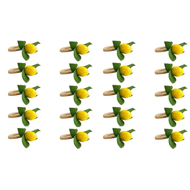 20PCS Handmade Napkin Rings Yellow Faux Lemon with Vine Napkin Ring for Wedding, Dinner Party, Banquet, Serviette