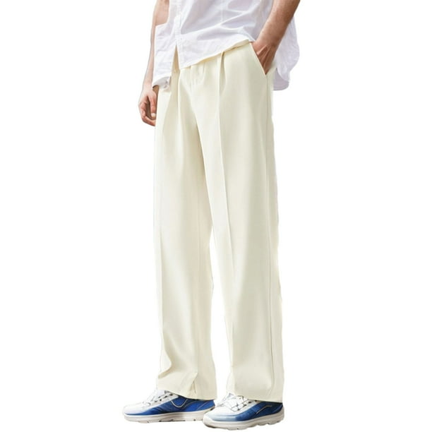 Pantalones holgados de seda helada con abertura para hombre: color liso, cintura media, diseño drapeado, para el día a día/ocasionales (M-XXXXL)