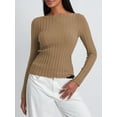 thumbnail image 3 of ZAXARRA Women Knit Tops, Long Sleeve T-shirt Crew Neck Solid Slim Fit Fall Tops Streetwear, 3 of 8