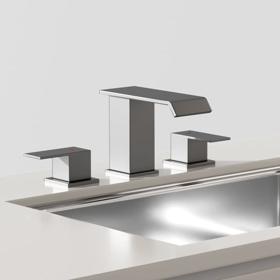 Curve 8 in. Waterfall Widespread 2-Handle Bathroom Faucet, 3-Hole Sink Faucet with Pop-Up Drain, Brushed Nickel