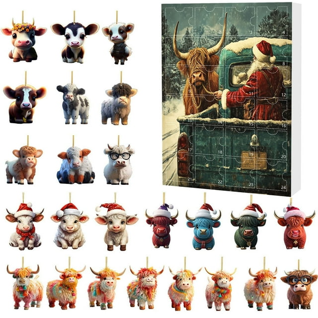 Home Decorate 2025 Holiday Advent Calendar Advent Calendar Collectible Funny Cow Commemorative Collectible Home Decorate Kids Timer Clock Battery Operated Garland with Timer for Countdown Clock with