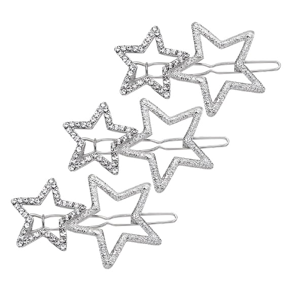 TUWAFE Silver Rhinestone Star Hair Clips for Women'S And Girls,Bling Hair Accessories,3Pcs,Zinc Alloy