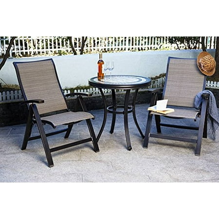 French Contemporary Outdoor Furniture Dali 3 Piece Bistro Set, Handmade Contemporary Round Table Folding Chairs Outdoor Patio Furniture ()