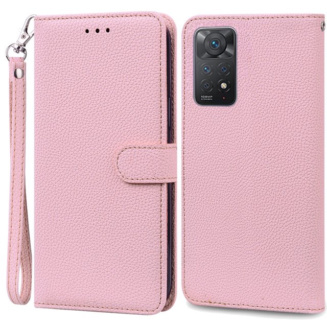 Note 11 Case For Xiaomi Redmi Note 11 11S Case Leather Wallet Flip Case For Redmi Note 11 Pro Phone Cases Note 11S Cover Fundas Pink -Strap Note 11S