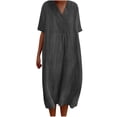 thumbnail image 1 of Robe d'Été pour Femmes Aguichant Printemps et Été Col en V Uni Coton et Lin Robe Décontractée à Manches Courtes Robe d'Été pour Femmes avec Manches Robe d'Été avec Manches pour Femmes, 1 of 6