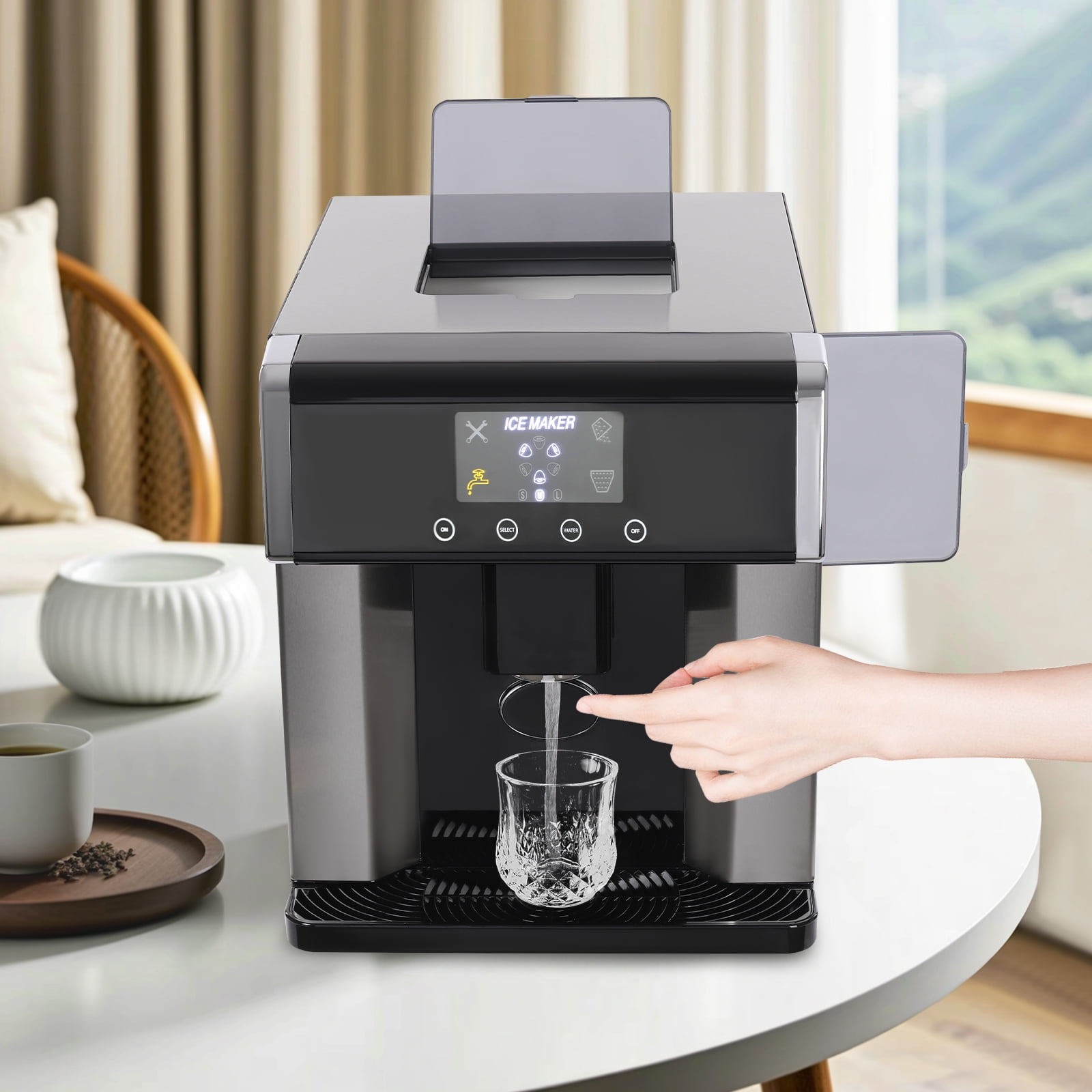 Countertop Ice Maker 2-in-1 Ice Water Maker Portable Electric Ice Dispenser for Homes, Cafes, Offices