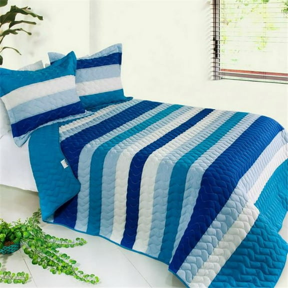 Blue Sky 3 Piece Full/Queen Vermicelli Striped Quilt Set