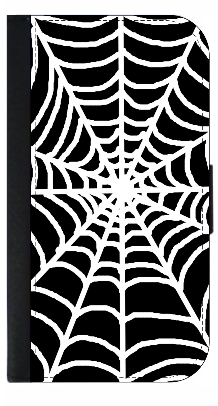 Black white Leather biker credit card holder for men women cobweb
