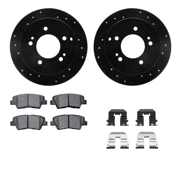 Dynamic Friction Company Rear Brake Rotors-Drilled and Slotted-Black with 5000 Advanced Brake Pads includes Hardware 8512-03015