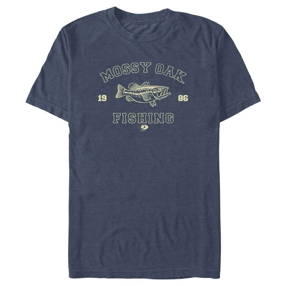 Men's Mossy Oak 1986 Fishing Logo Graphic Tee Navy Blue Heather Large