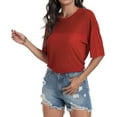 thumbnail image 2 of Aiyino Women's See Through Mesh Sheer Blouse Sexy T Shirt Blouse Summer Short Sleeve Round Neck Loose Tops Tee,XXL Red, 2 of 9