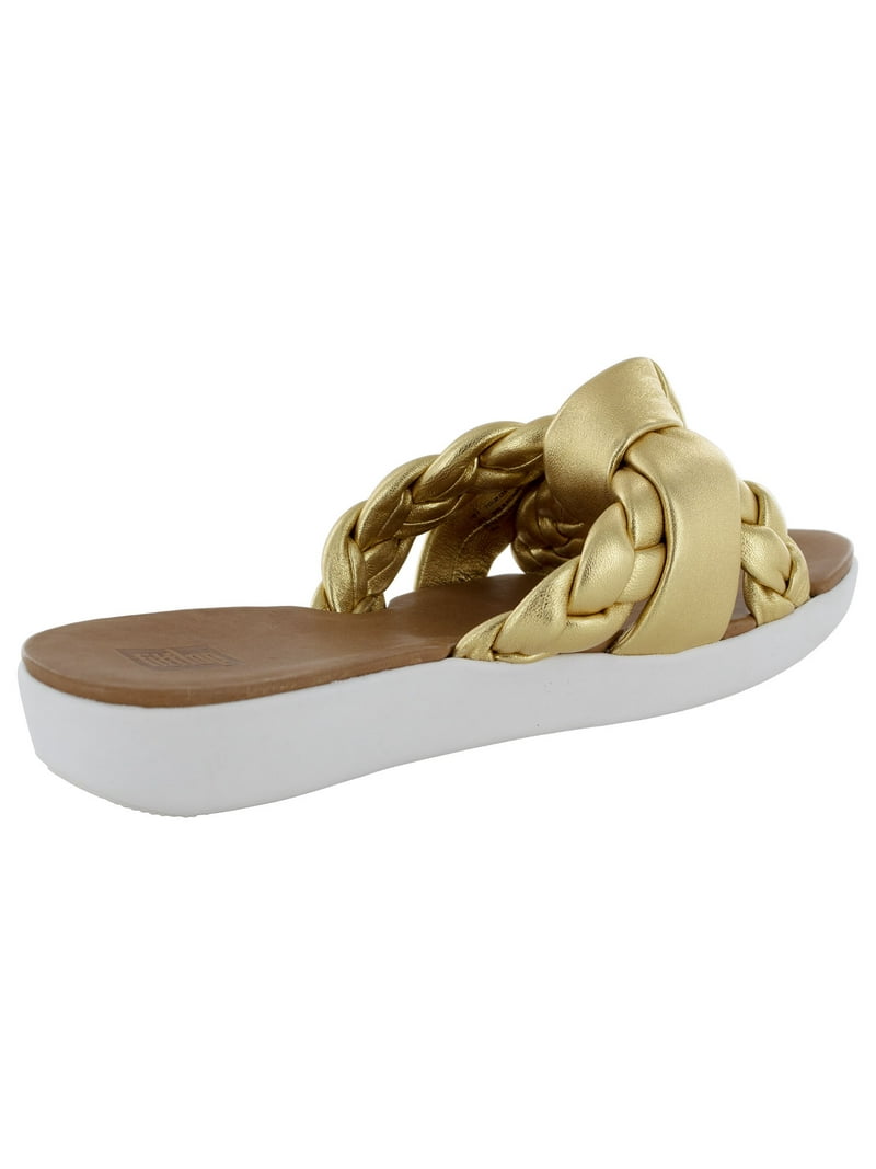 Fitflop Women's Slide Sandal, Artisan Gold Leather Braid Toe Post