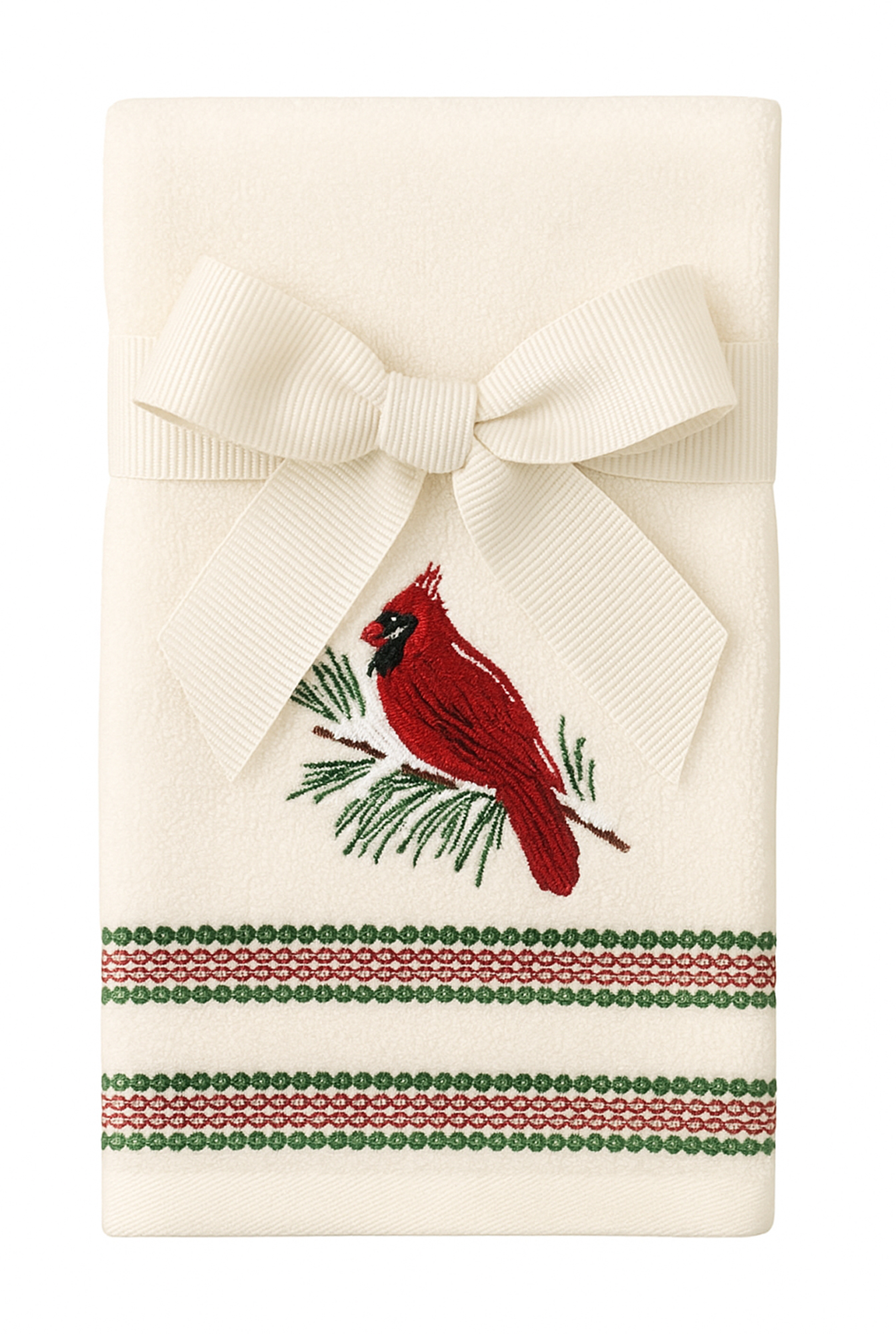 St Nicholas Cardinal Embroidered Hand Towels Set of 2 Off-White Cotton 16 x 25