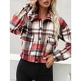 thumbnail image 2 of Lentta Women's Fashion Cropped Flannel Wool Blend Plaid Shacket Long Sleeve Button Down Jackets Coat (Red-S), 2 of 5