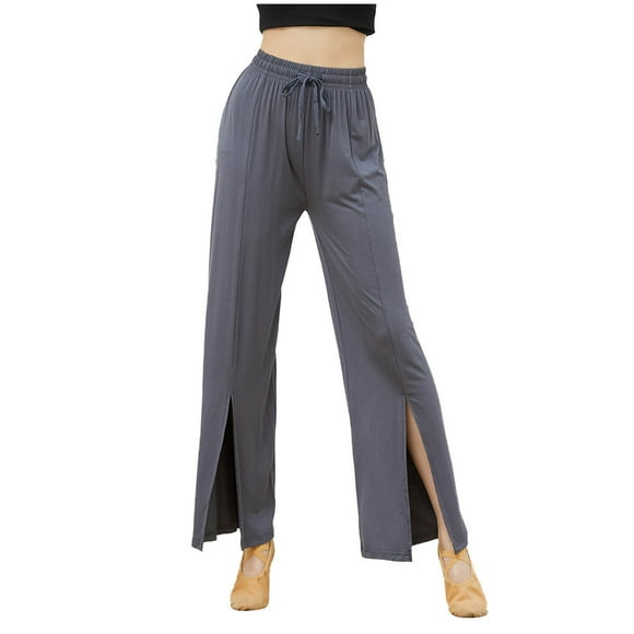 Yuyuzo Women's Wide Leg Yoga Pants Elastic Waist Solid Color Front Split Drag Floor Dance Pants Ladies Soft Sports Trousers