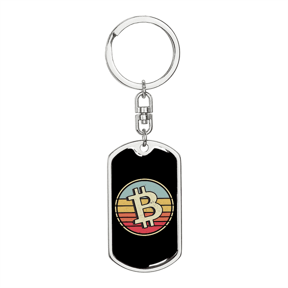 Bitcoin Dollar Crypto Stainless Steel or 18k Gold Premium Swivel Dog Tag Keychain