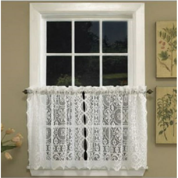 Hopewell Lace Cream 36 Kitchen Curtain, Lace Curtains 46 Inches Long
