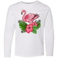 thumbnail image 3 of Inktastic Flamingo with Tropical Flowers Long Sleeve Youth T-Shirt, 3 of 5