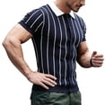thumbnail image 4 of Men's Old Money Style Striped Knit Polo Sweater, Breathable Button Down Short Sleeve Knitwear, Casual Elegant Top for Casual and Summer Wear, Sizes S-2XL Navy, 4 of 5