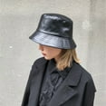 thumbnail image 4 of Bueautybox Bucket Hats for Women Trendy Faux Leather Sun Fishing Hat Fashion Cap Packable Women Winter Solid Colored Sun Bucket Hat Fisherman Cap, 4 of 7