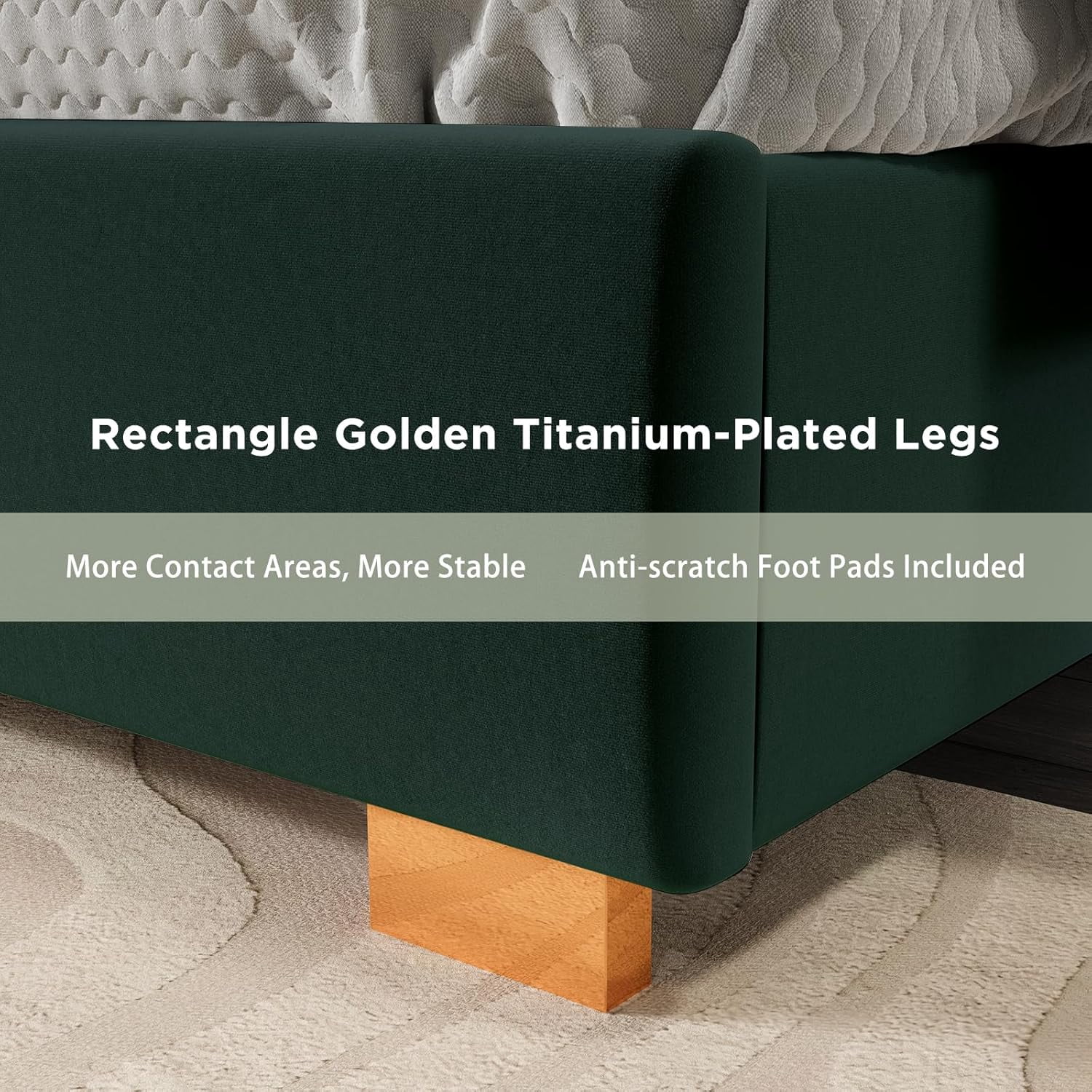 Merluxy King Size Bed Frame and 61" Headboard, Upholstered Bed with Golden Plating Trim, Modern Platform Bed No Box Spring Needed, Green