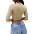 thumbnail image 2 of Women's Sexy Long Sleeve Crop Top 2023 Crew Neck Basic Fitted Tight Cropped T Shirts, 2 of 4