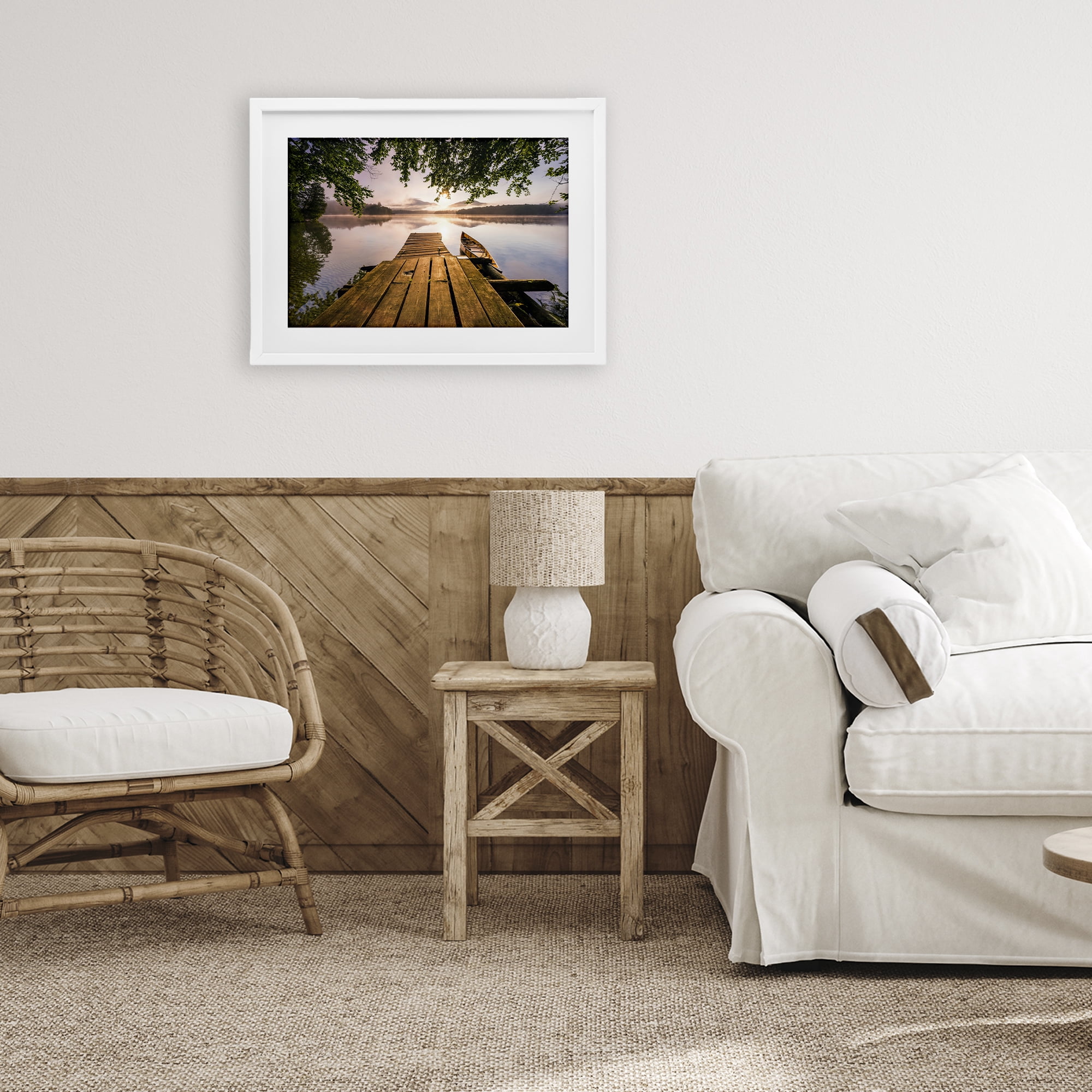 Stupell Industries Misty Morning Light on Lake White Framed Print Under Glass, design by Jonathan Zaharek