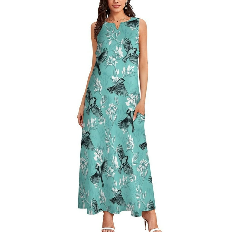 Birds Flower Dress Vintage Print Vintage Maxi Dress Streetwear