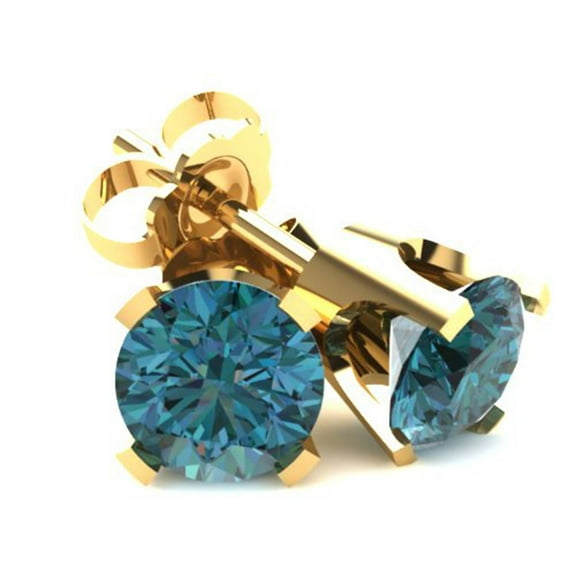 Pompeii .40CT Round Brilliant Cut Blue Diamond Stud Earrings In 14K Gold (Blue,SI2-I1)