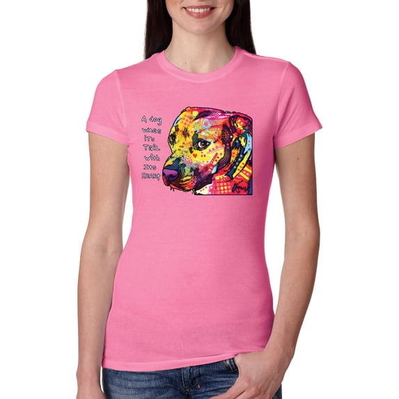 Wild Bobby Dean Russo A Dog Wags Its Tail With Its Heart Gratitude Pitbull Dog Lover Women Slim Fit Junior Tee, Hot Pink, Large