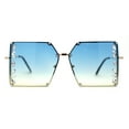 thumbnail image 2 of Leaf Rhinestone Rimless Rectangle Square Butterfly Sunglasses Gold Blue Yellow, 2 of 4