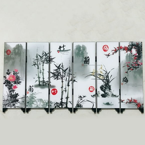 Leke 6-Panel Flower Bamboo Screen Room Divider Wood Folding Partition