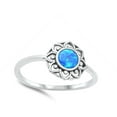 thumbnail image 4 of CHOOSE YOUR COLOR Bohemian Bali Style Sun Flower Ring .925 Sterling Silver Band Blue CZ Female Size 5, 4 of 4