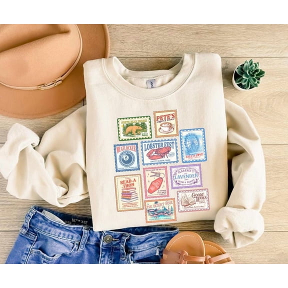 Emily Henry Books Stamp Sweatshirt, Beach Read Sweatshirt, Sunshine Falls Sweatshirt, Happy Place Sweatshirt - Sizes S-5XL ,Art Print JSC