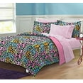 thumbnail image 4 of My Room Neon Leopard Queen 7 Piece Bed in a Bag Bedding Set, Polyester, Pink, Sky Blue, Multi, Female, Child, 4 of 6