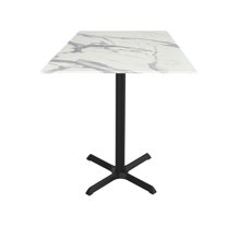 Indoor/Outdoor 36" Tall OD211 Black Table Base with 30" x 30" Foot and 36" x 36" Square Indoor/Outdoor White Marble Top by the Holland Bar Stool Co.