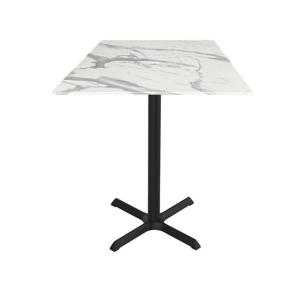 Indoor/Outdoor 36" Tall OD211 Black Table Base with 30" x 30" Foot and 36" x 36" Square Indoor/Outdoor White Marble Top by the Holland Bar Stool Co.