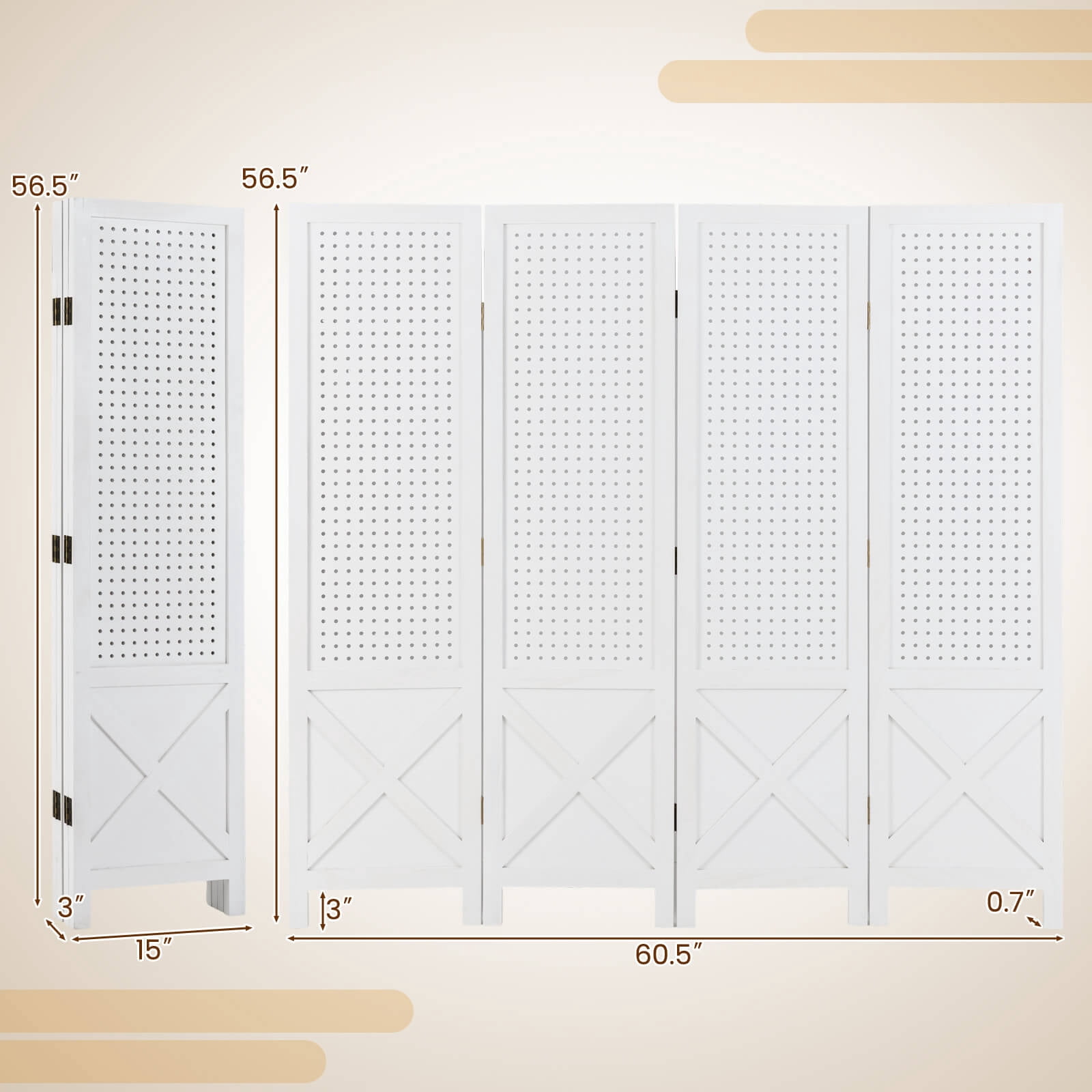 Costway 4-Panel Pegboard Display Stand, 4.7 FT Folding Room Divider, Freestanding Screen White